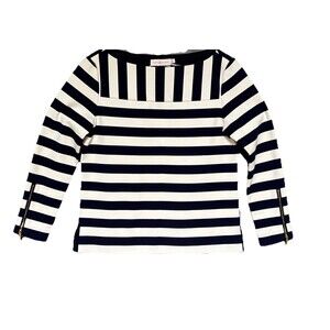 Tory Burch Augusta Size XS Blue Cream Striped Nautical Jersey Top Sweater $225